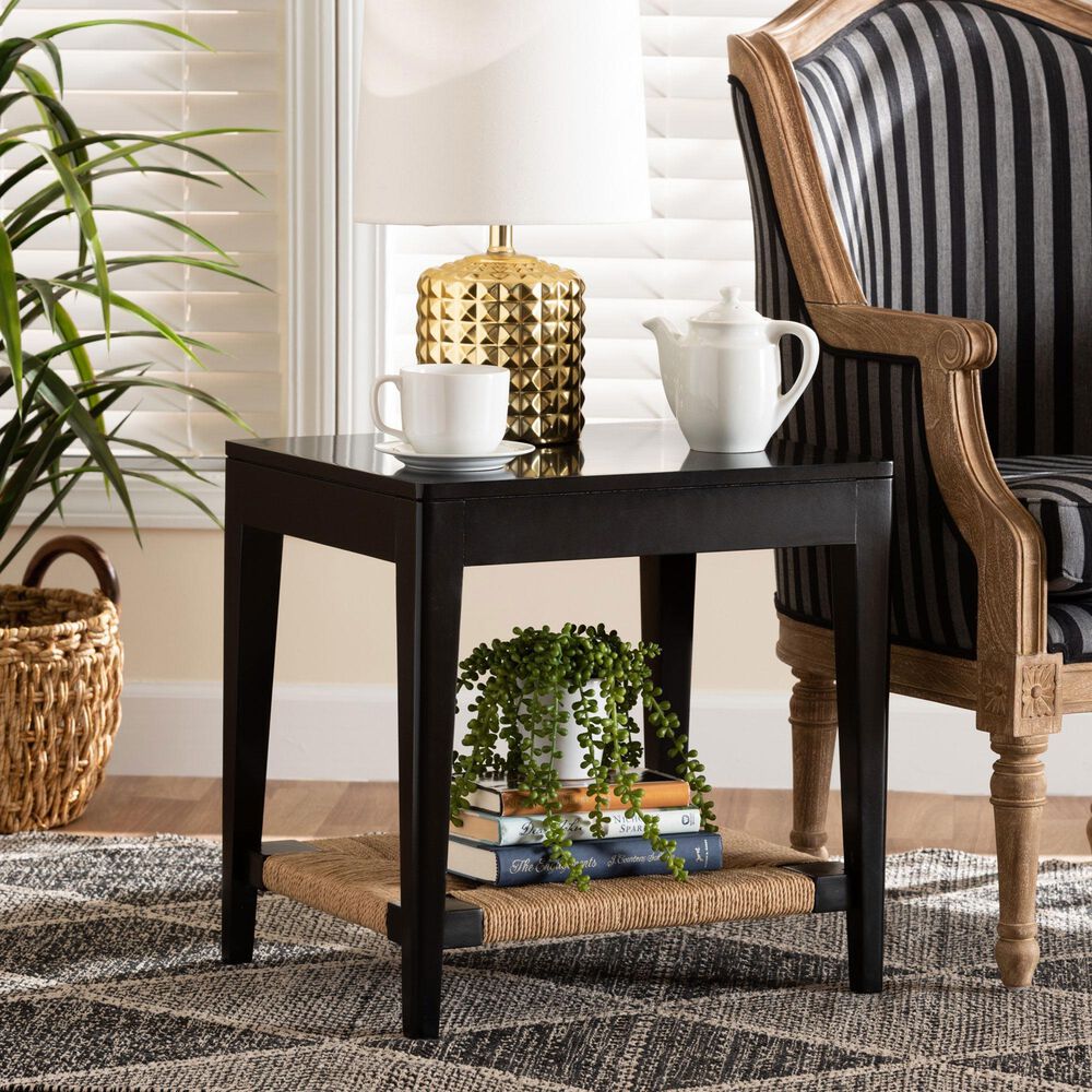 Baxton Studio Freya End Table in Black and Natural Brown, , large