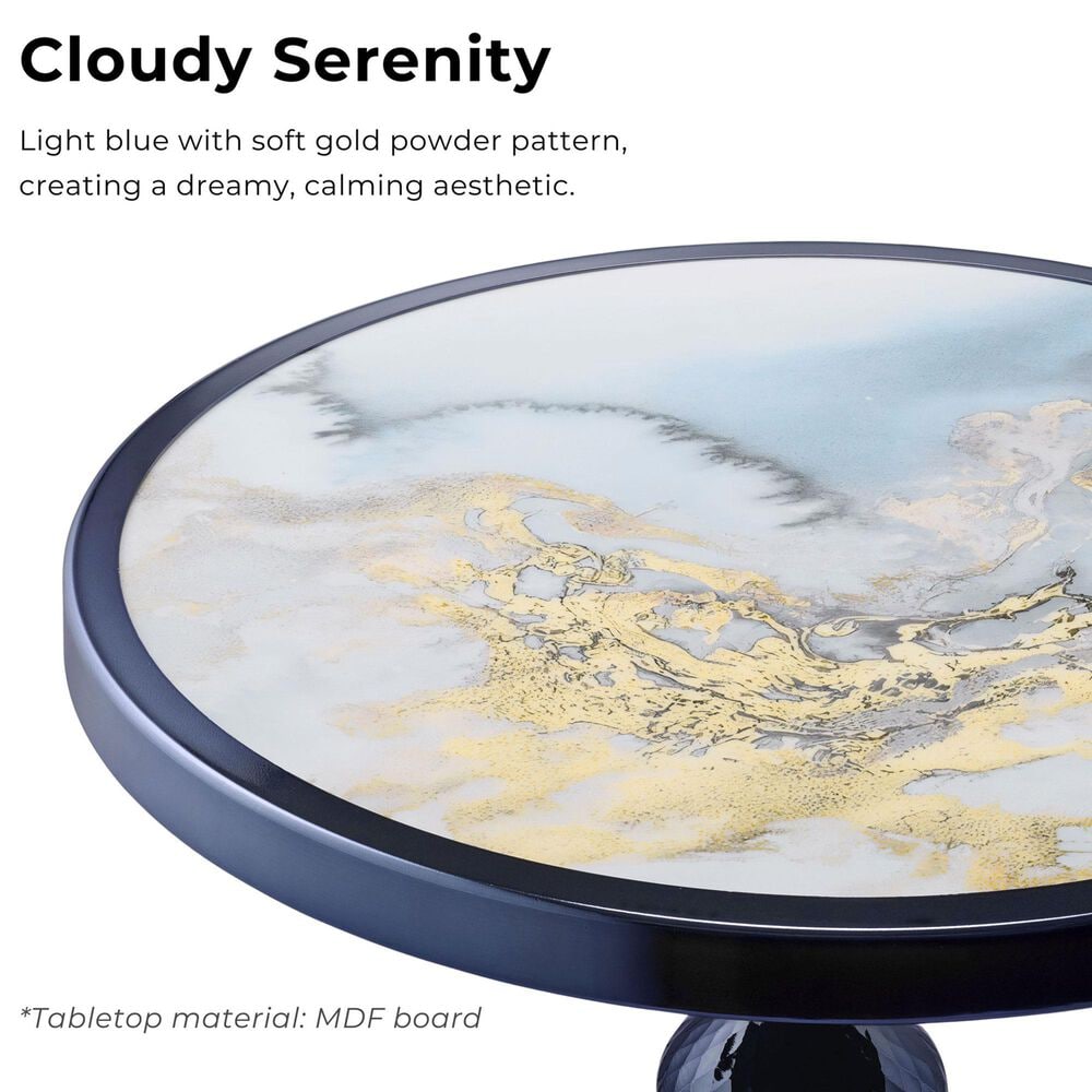 Furniture of America Gleam Round End Table in Polished Blue and Ocean, , large