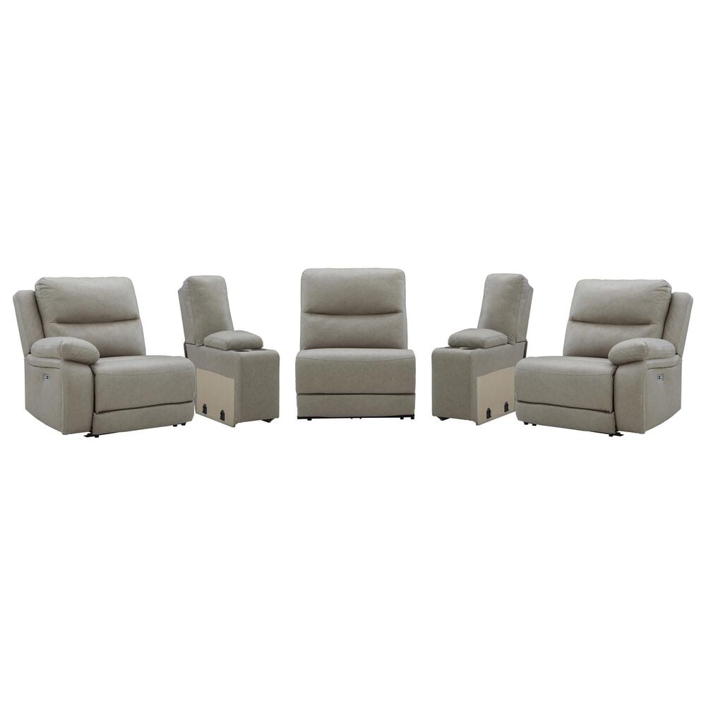 Ashley Narwhal Place 5-Piece Power Reclining Symmetrical Sectional with Powered Armless Chair in Pebble, , large
