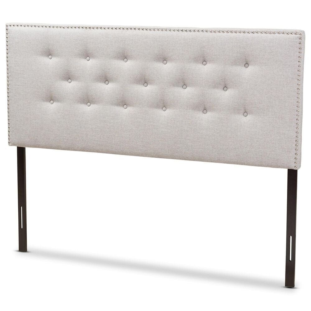 Baxton Studio Windsor Queen Upholstered Headboard in Greyish Beige, , large