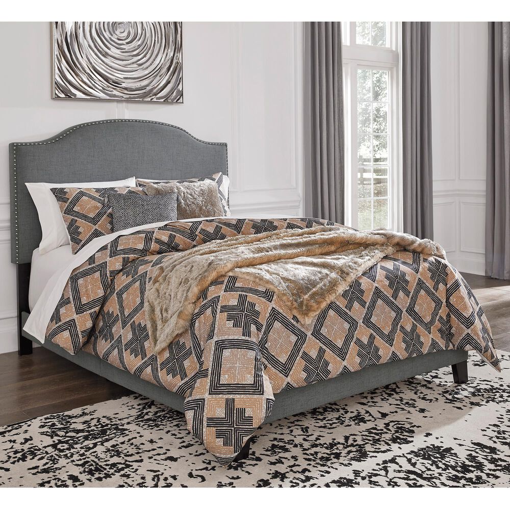 Signature Design by Ashley Adelloni Queen Upholstered Bed with Nailhead Trim in Gray, , large