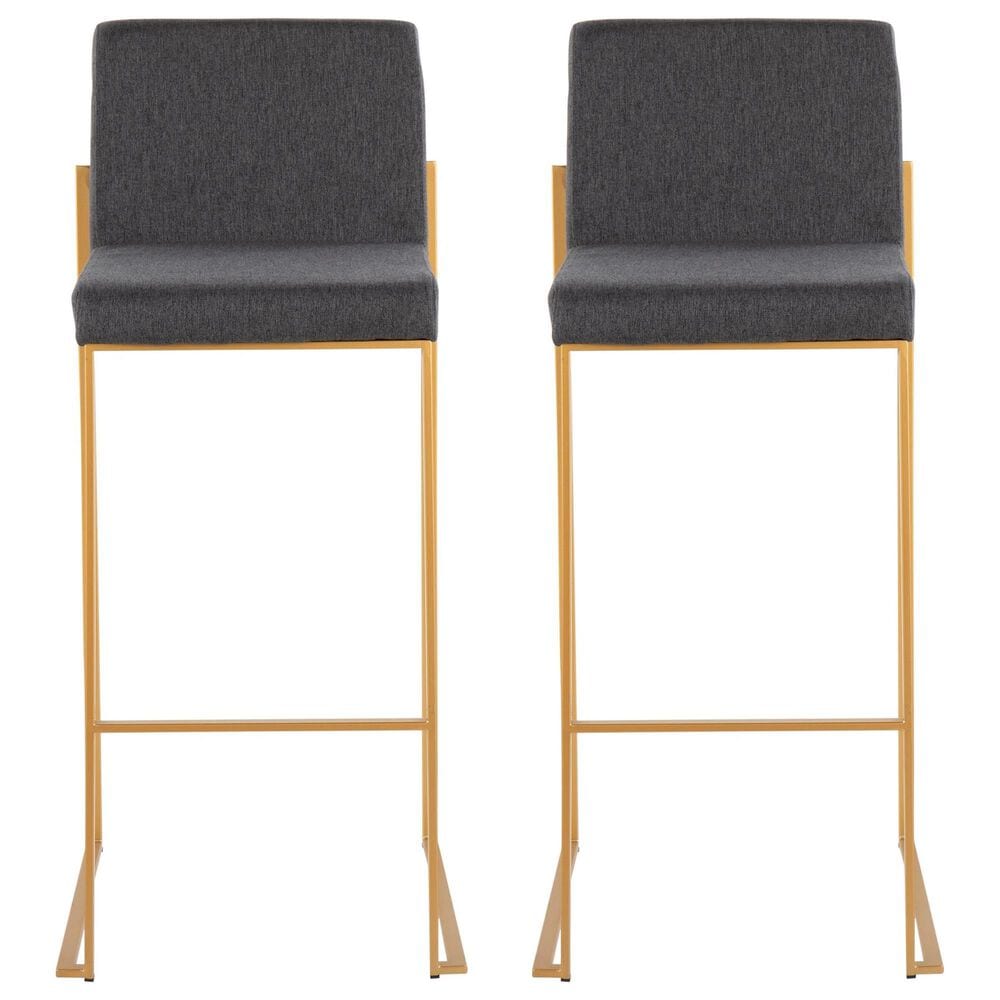 Lumisource Fuji High Back Barstool with Charcoal Fabric in Gold &#40;Set of 2&#41;, , large