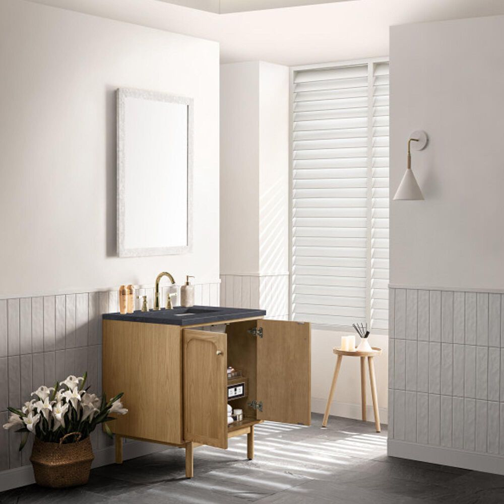 James Martin Vanities Laurent 30&quot; Single Bathroom Vanity in Light Natural Oak with 3 cm Charcoal Soapstone Quartz Top and Rectangular Sink, , large
