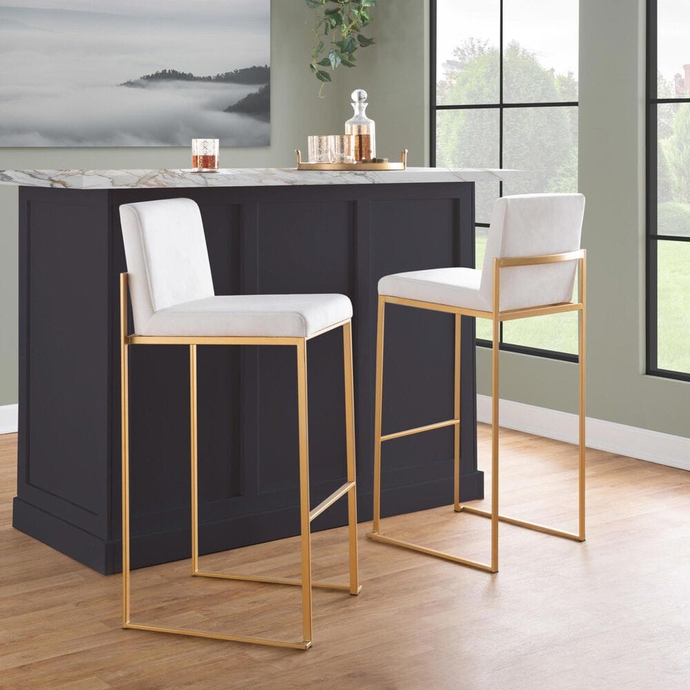 LumiSource Fuji 30" Bar Stool with White Upholstery in Gold (Set of 2), , large