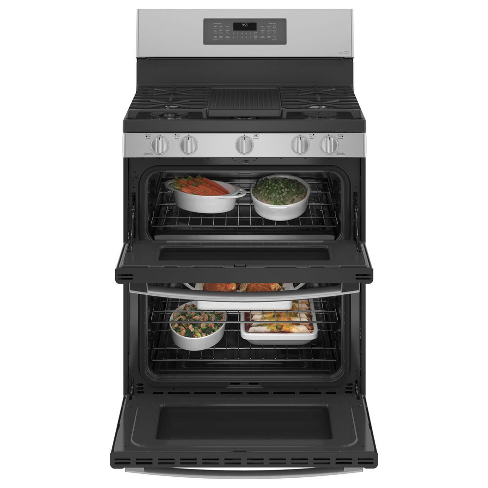 GE Profile 2-Piece Kitchen Package with 6.8 Cu. Ft. Free-Standing Gas Range and 1.7 Cu. Ft. Over-The-Range Microwave in Stainless Steel, , large