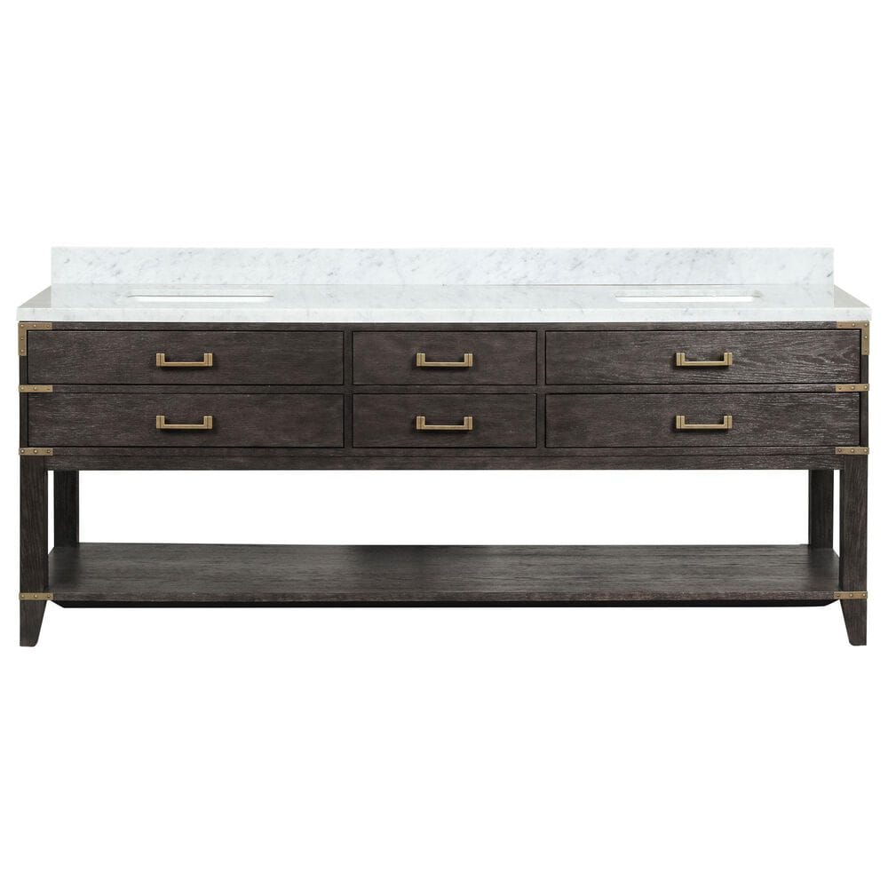 Lexora Home Norwalk 84&quot; Double Bathroom Vanity in Brown Oak with White Carrara Marble Top and Rectangle Sink, , large