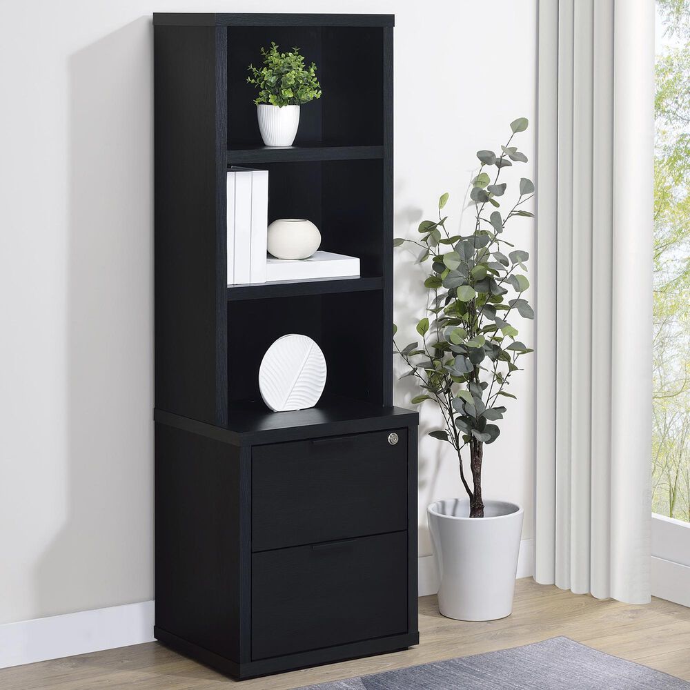 Coaster Westpark 3-Shelf Bookcase with USB and Lockable Drawer in Black, , large