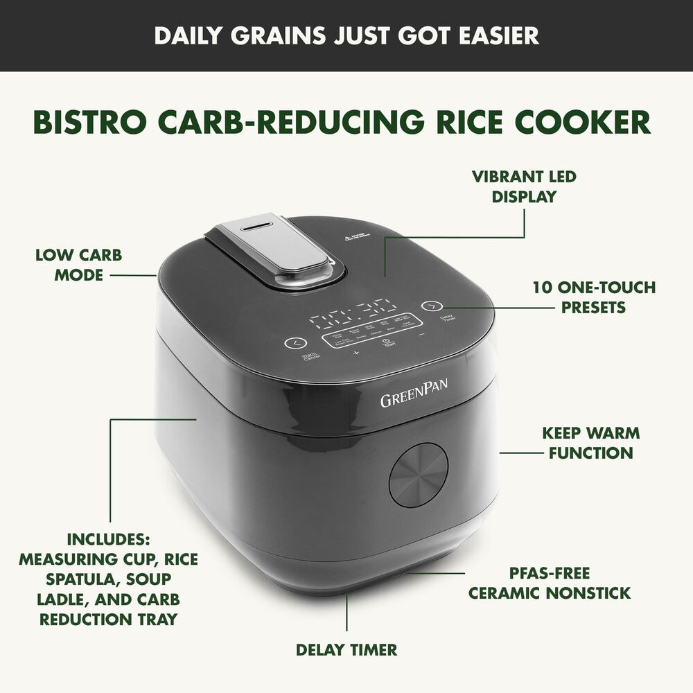 Green Pan Bistro 8-Cup Carb-Reducing Rice Cooker in Graphite, , large
