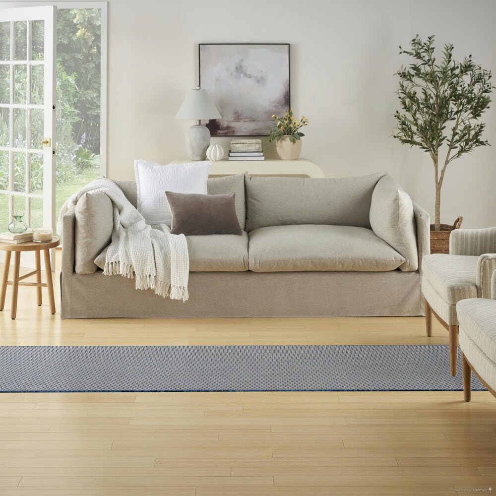 Nourison Courtyard Ivory and Blue 2&#39;2&quot; x 10&#39; Indoor/Outdoor Runner, , large