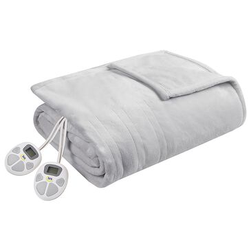 Hampton Park Plush Heated Twin Blanket in Light Grey, , large
