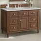James Martin Vanities Lorelai 48" Single Bathroom Vanity in Mid-Century Walnut with 3 cm Eternal Jasmine Pearl Silestone Top, Rectangular Sink and FreePower Wireless Charger, , large