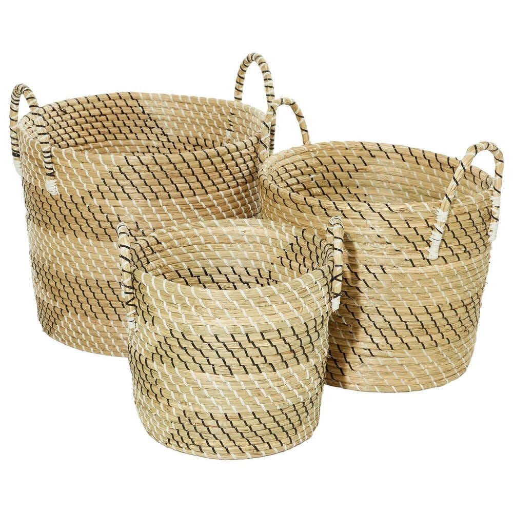 Maple and Jade Storage Basket with Handles in Beige, Matte White and Black &#40;Set of 3&#41;, , large