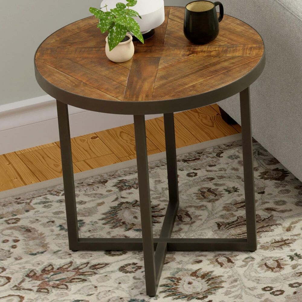Golden Wave Furniture Denton End Table in Antique Pine and Steel Gray, , large
