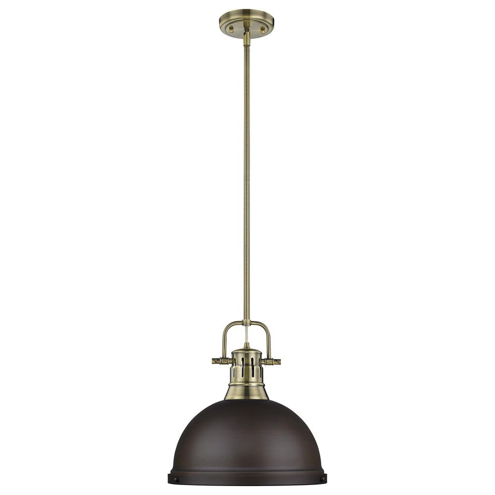 Golden Lighting Duncan 1-Light Pendant with Rod and Rubbed Bronze Shade in Aged Brass, , large