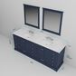Lexora Home Dukes 84" Double Bathroom Vanity in Navy Blue with 2 cm White Carrara Marble Top and Rectangular Sinks, , large