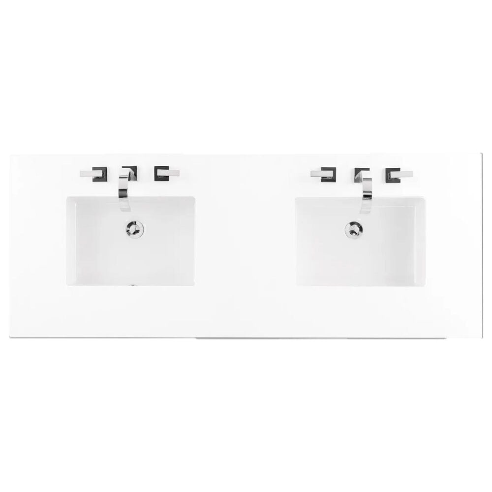 James Martin Brittany 60&quot; Double Bathroom Vanity in Bright White with 3 cm White Zeus Quartz Top and Rectangular Sinks, , large