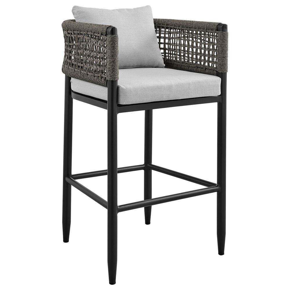Blue River Alegria Patio Bar Stool with Gray Cushion in Black, , large