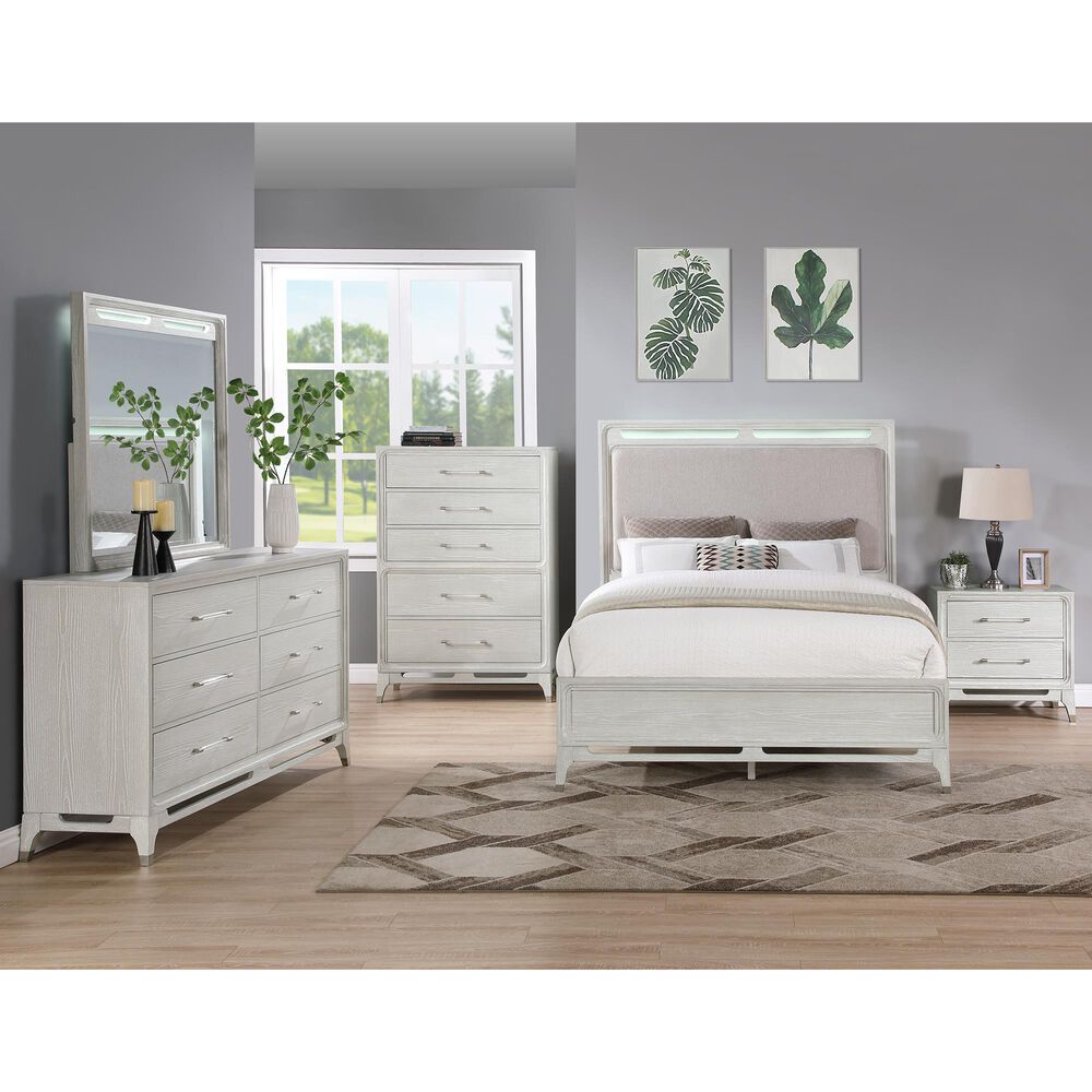 Davis International Solitude 4 Piece Queen Panel Bedroom Set in White Rub Through Finish, , large