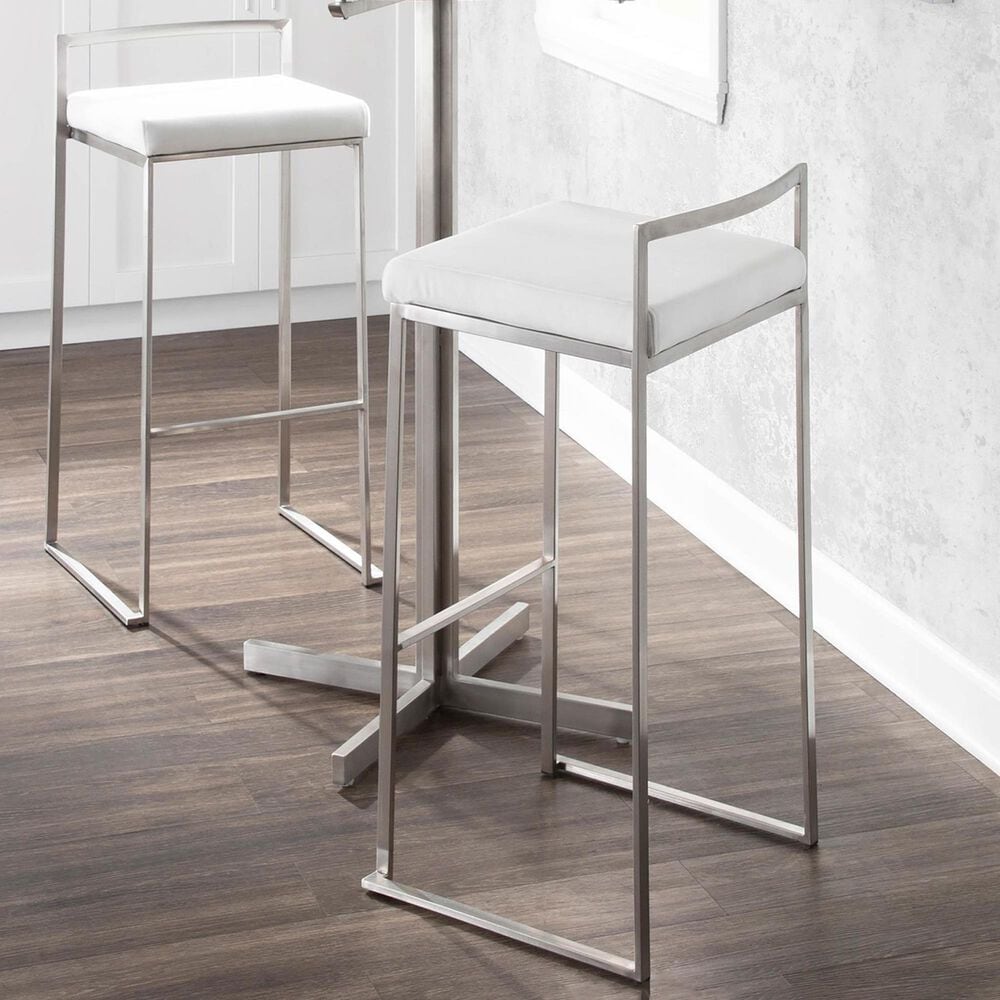 Lumisource Fuji High Back Barstool with White Velvet in Stainless Steel &#40;Set of 2&#41;, , large