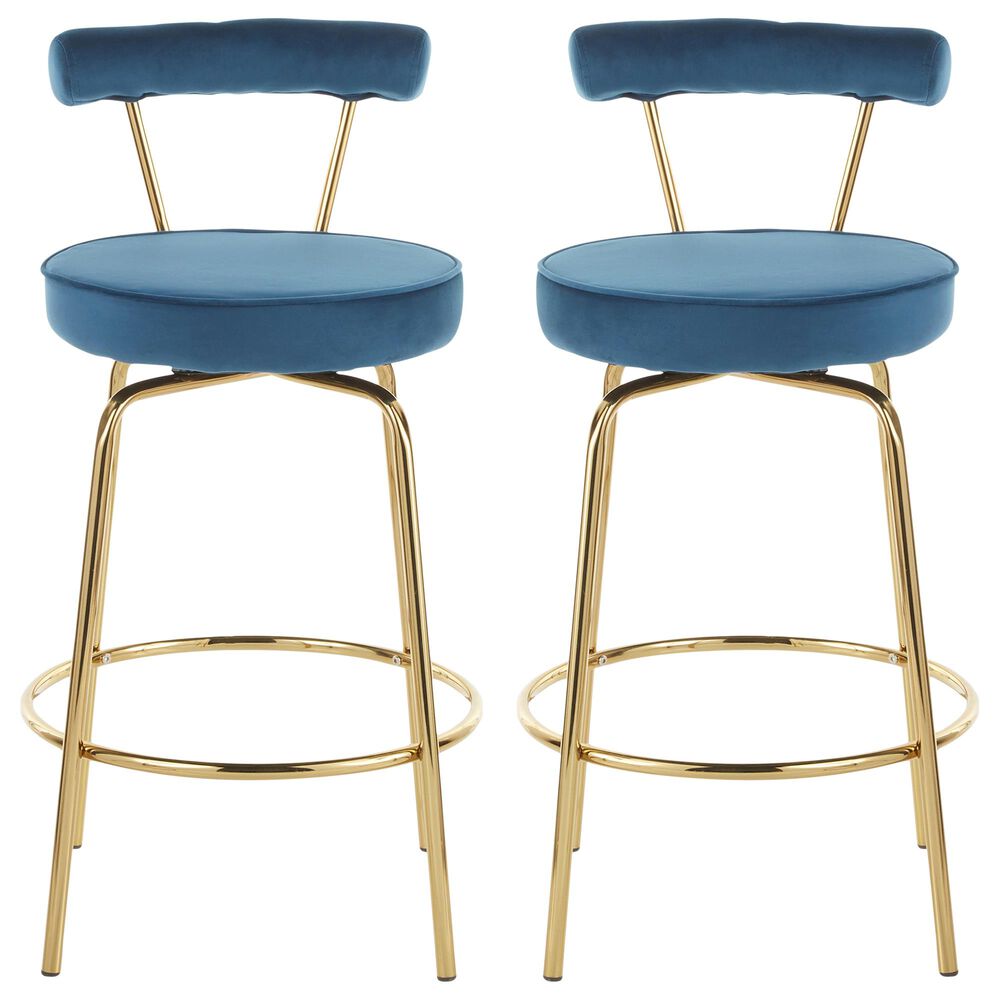 Lumisource Rhonda Counter Stool in Blue/Gold &#40;Set of 2&#41;, , large