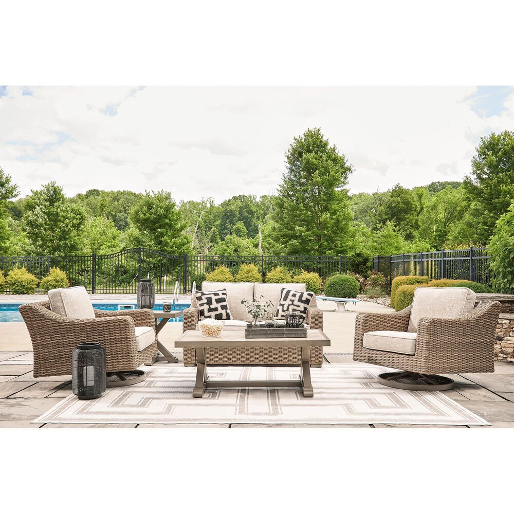 Ashley Beachcroft Patio Rectangular Cocktail Table in Beige, , large
