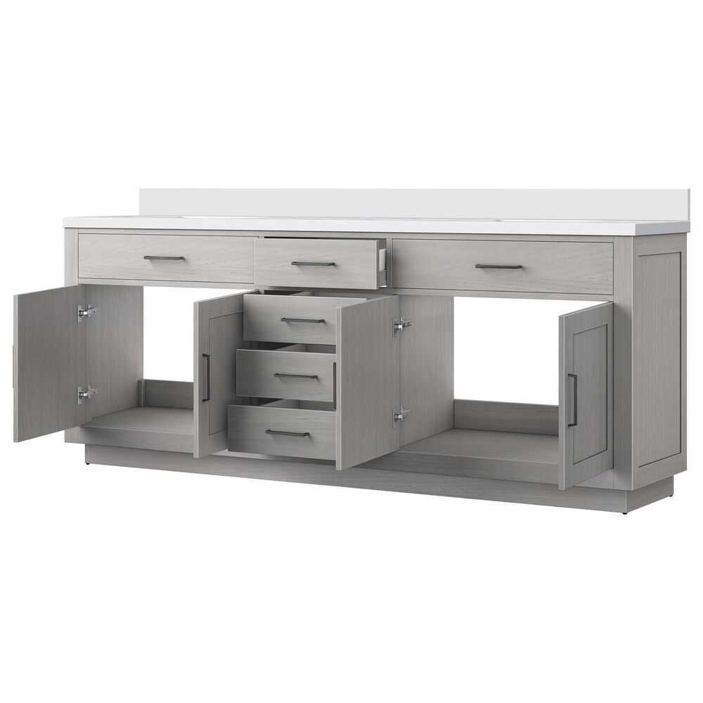 Lexora Home Abbey 84&quot; Double Bathroom Vanity in White Oak with 2 cm White Cultured Marble Top and Rectangular Sinks, , large