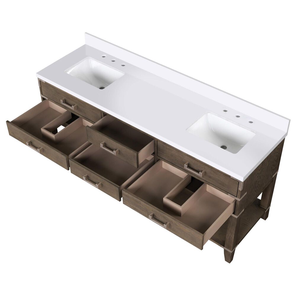 Lexora Home Norwalk 72&quot; Double Bathroom Vanity in Grey Oak with White Quartz Top and Rectangular Sinks, , large