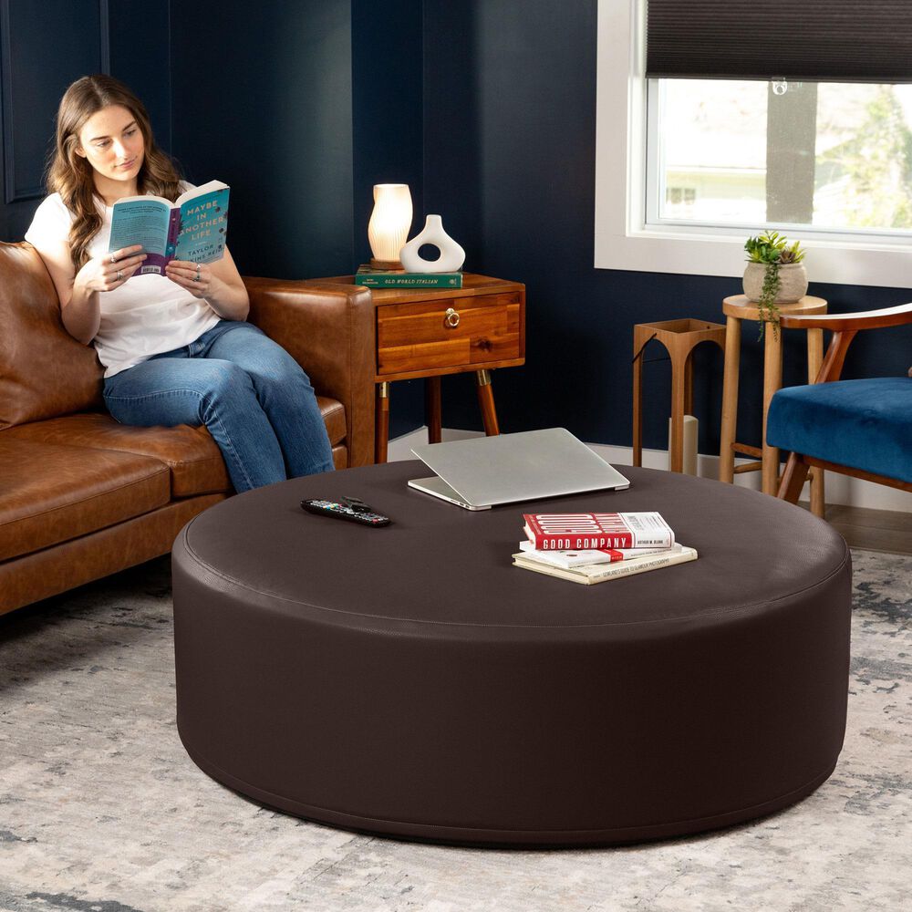 Jaxx Candler Round Ottoman in Chocolate, , large