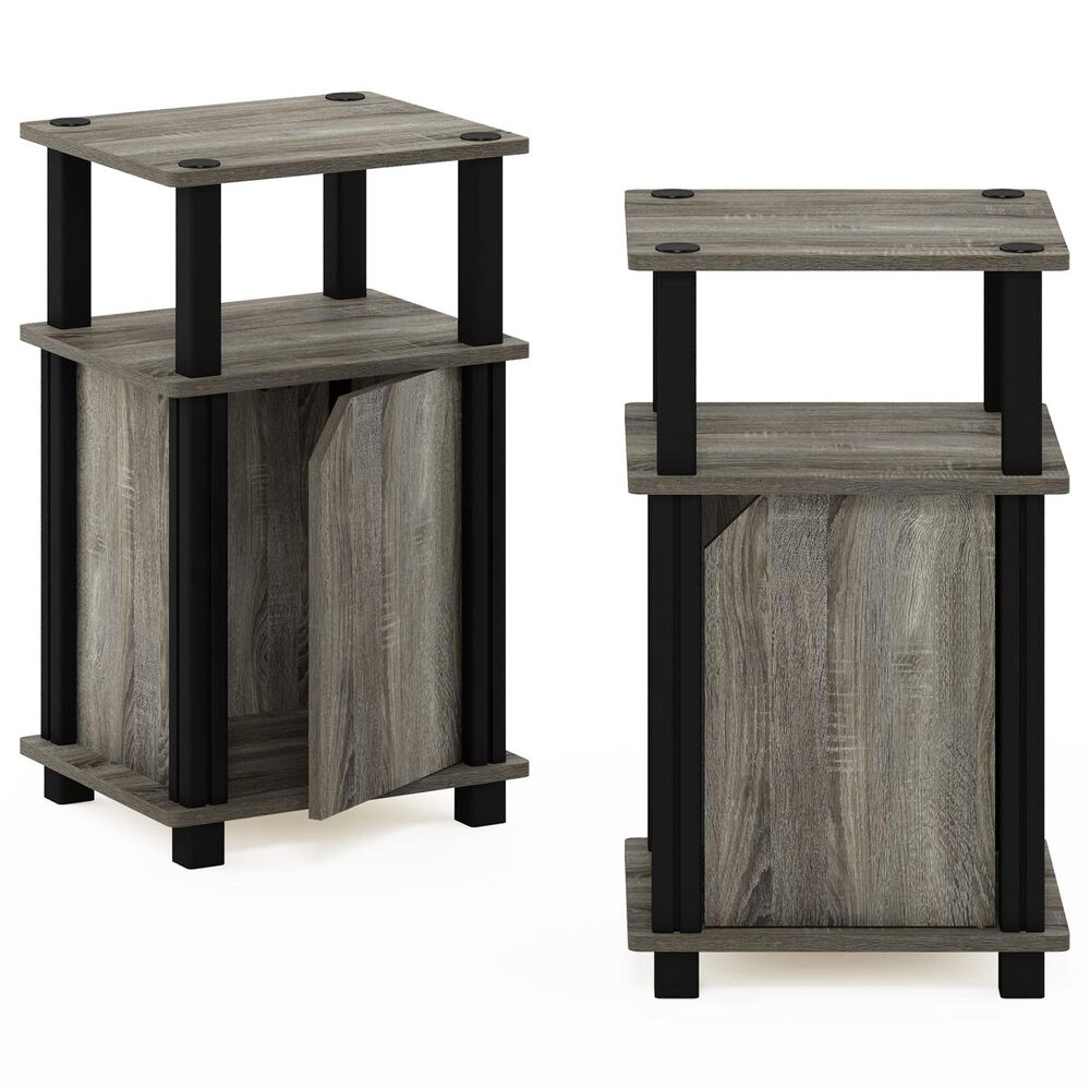 HOMLUX 3-Tier End Table with Door in French Oak Grey and Black (Set of 2), , large