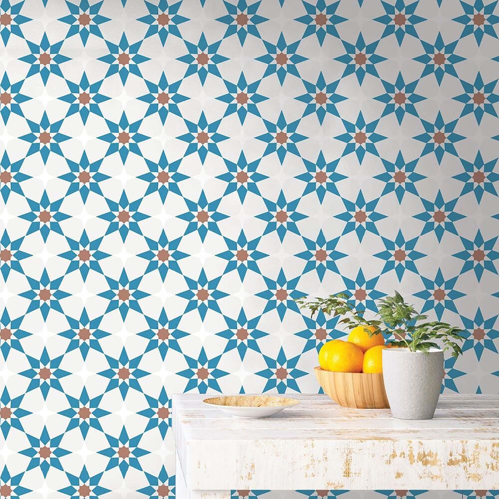 Tempaper Soleil Terracotta & Blue Peel and Stick Wallpaper, , large