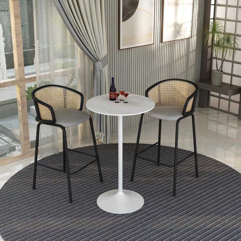 Leisuremod LeisureMod Verve Collection Modern Bar Height Table White Base with 27 Round Marble White Sintered Stone Top, , large