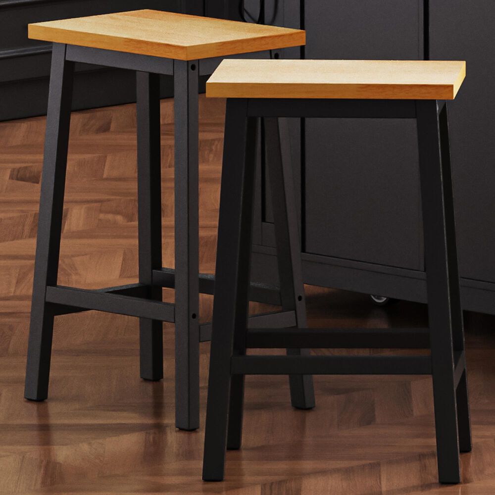 HOMLUX 25.6" Counter Stool in Light Brown and Black (Set of 2), , large