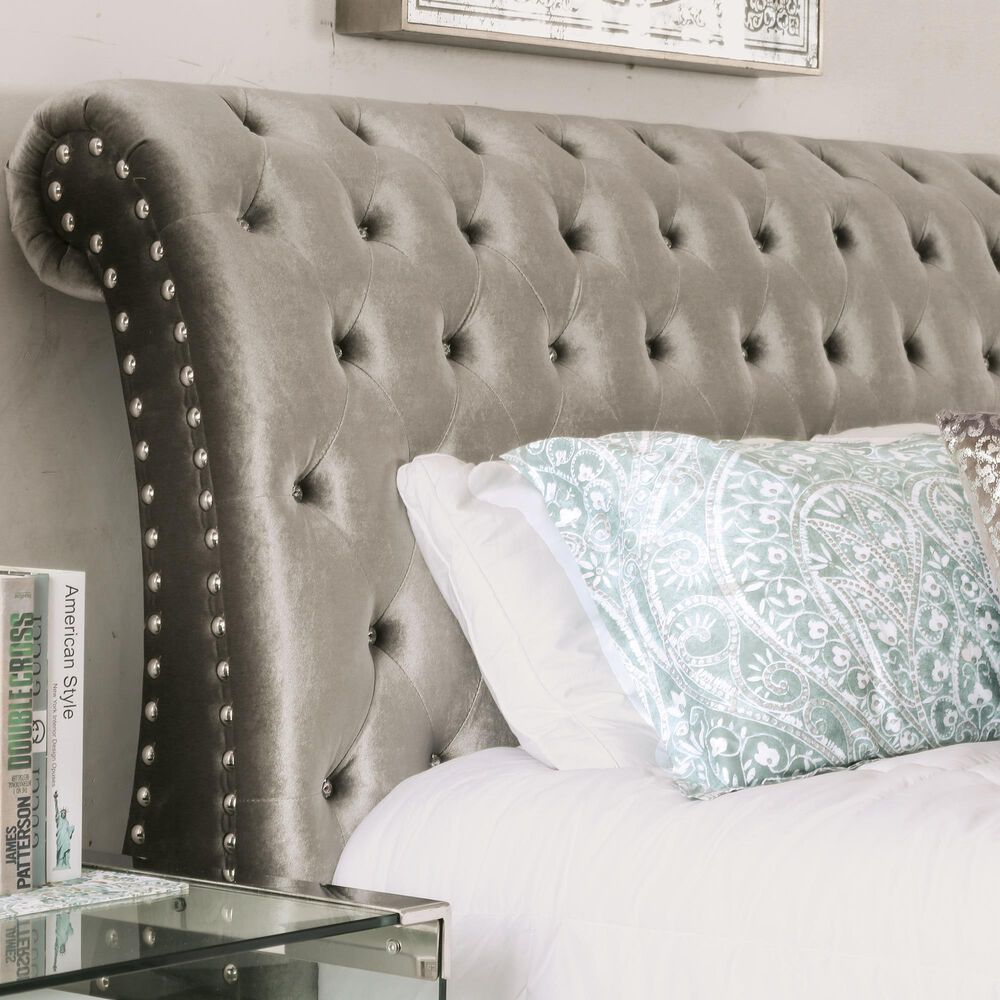 Furniture of America Earnest Queen Upholstered Bed in Gray, , large