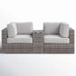 Hearth and Haven Outdoor Wicker Loveseat with Cushions and Built-in Cup Table in Gray, , large