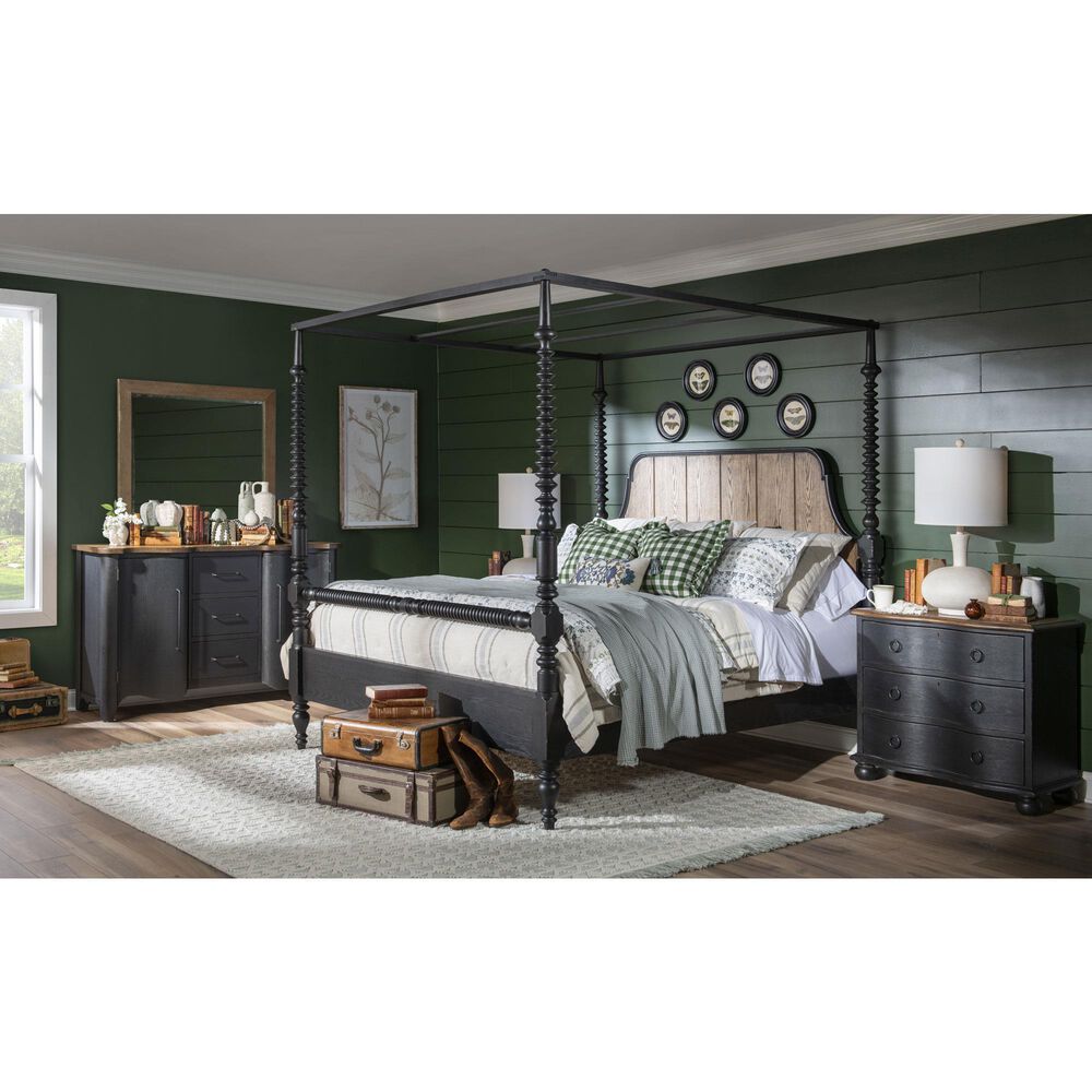 Legacy Classic Vintage Market Queen Canopy Bed in Barnwood Oak and Kettle Black, , large