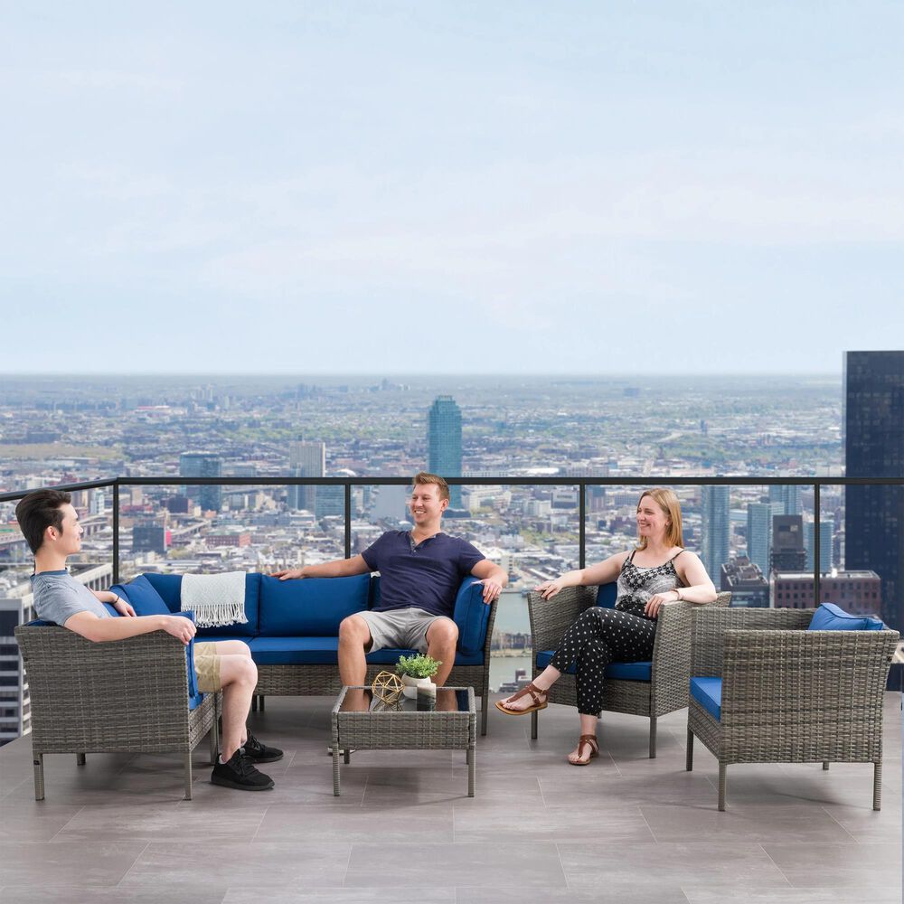 CorLiving Parksville 8-Piece Patio Sectional Set in Blended Grey/Oxford Blue, , large