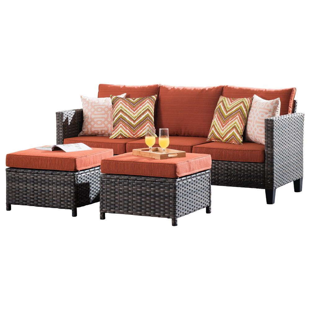HOMLUX 3-Piece 77" Patio Sofa and Ottoman Set in Orange, , large