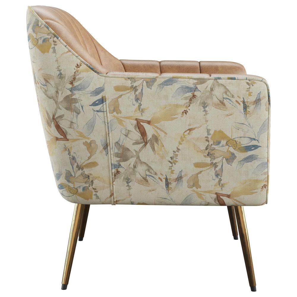Golden Wave Furniture Ophelia Leaf Print Accent Chair in Saddle, , large