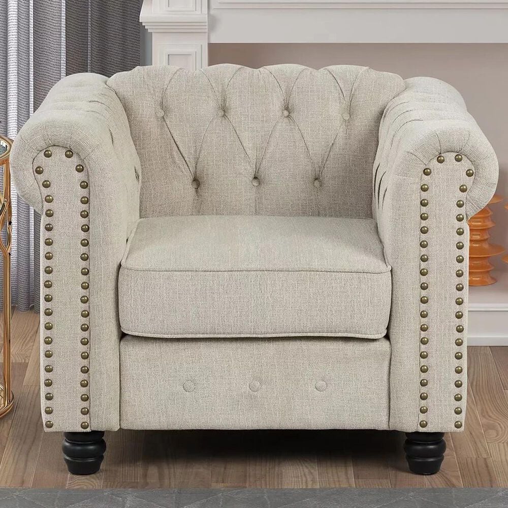 Morden Fort Chesterfield Accent Chair in Beige, , large
