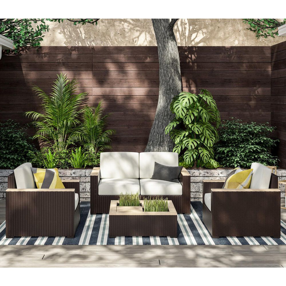 Homestyles Palm Springs 4-Piece Patio Loveseat Set in Brown, , large