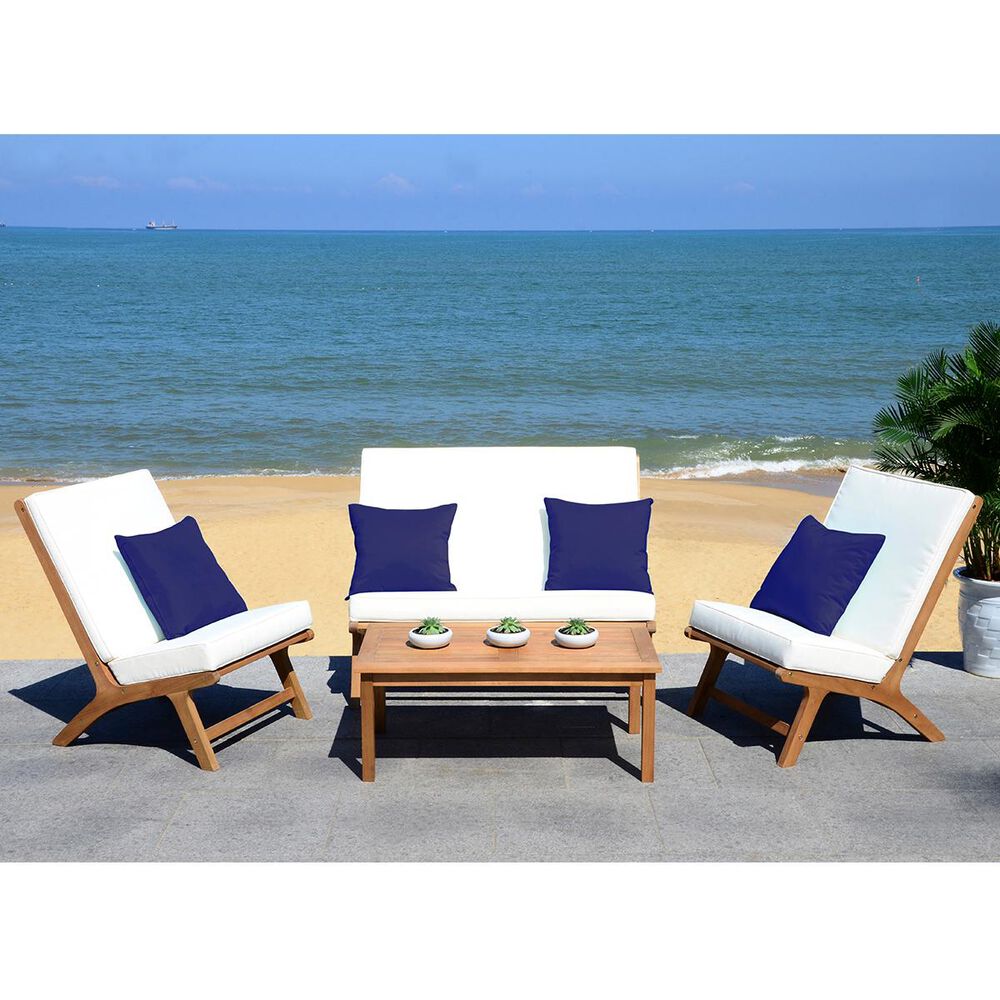 Safavieh Chaston 4-Piece Outdoor Living Set in Natural, White, and Navy, , large