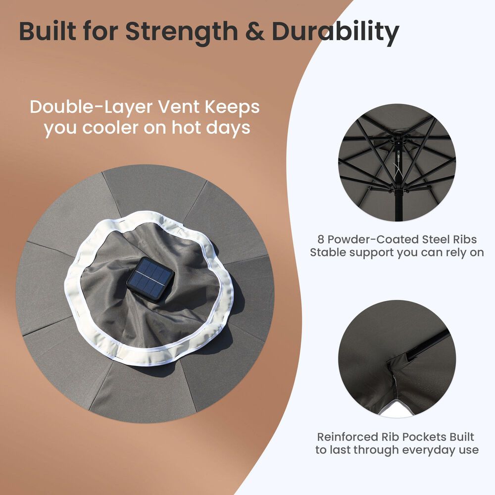 HOMLUX 10' Patio Umbrella with Lights in Dark Gray, , large