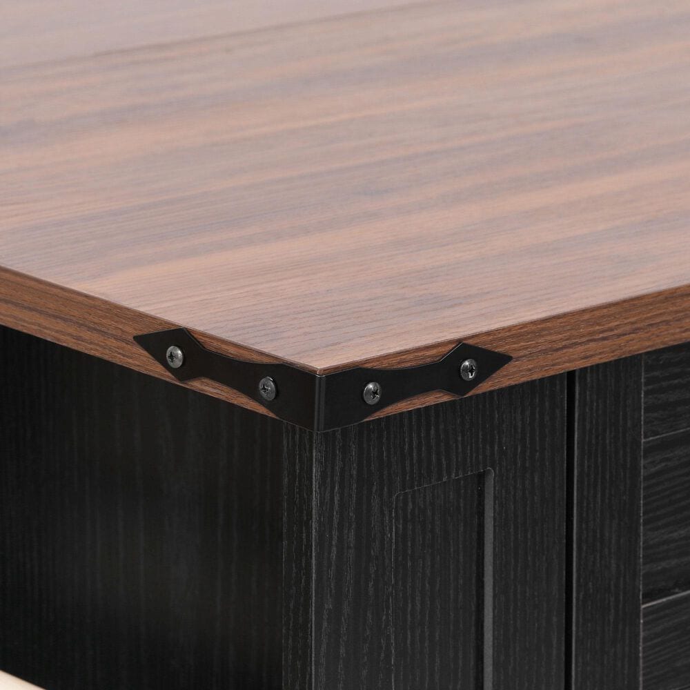 HOMLUX 53" Kitchen Island with Two Tempered Glass Cabinet Door in Black, , large
