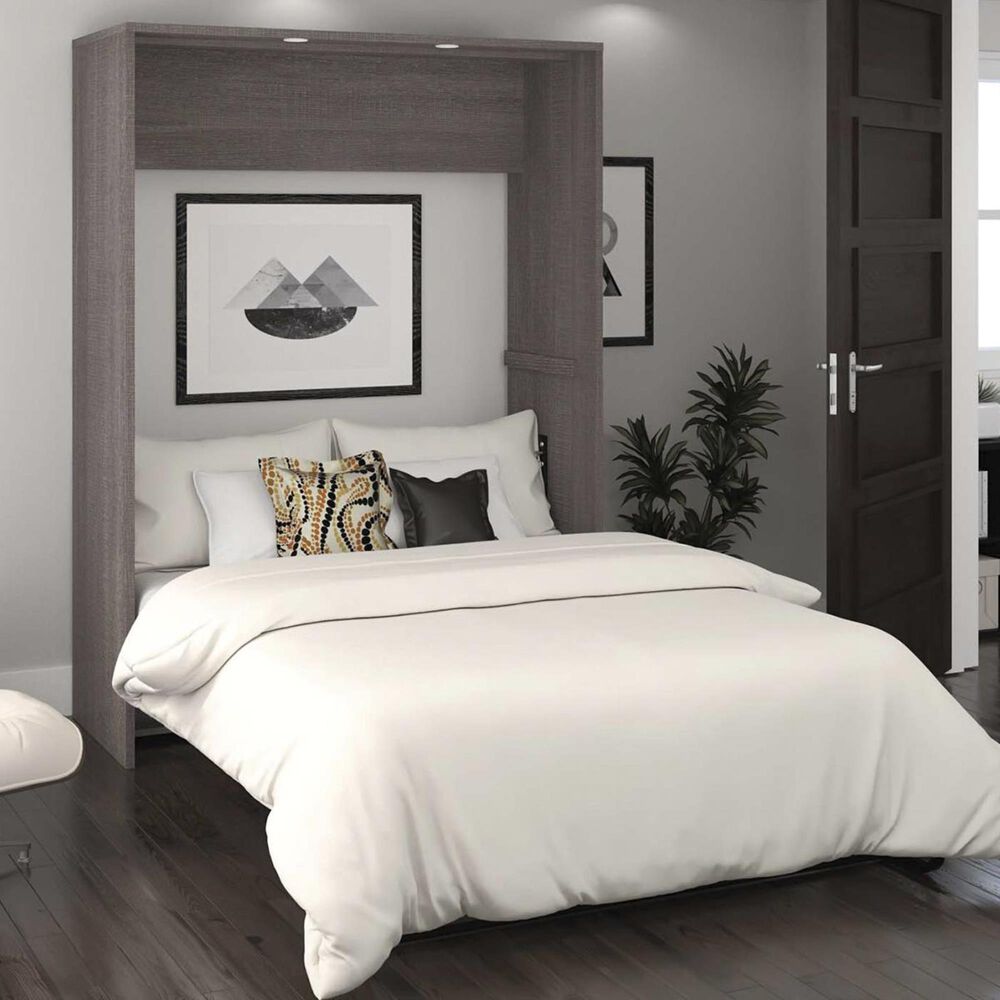 Bestar Cielo Full Wall Bed In Bark Gray And White, , large