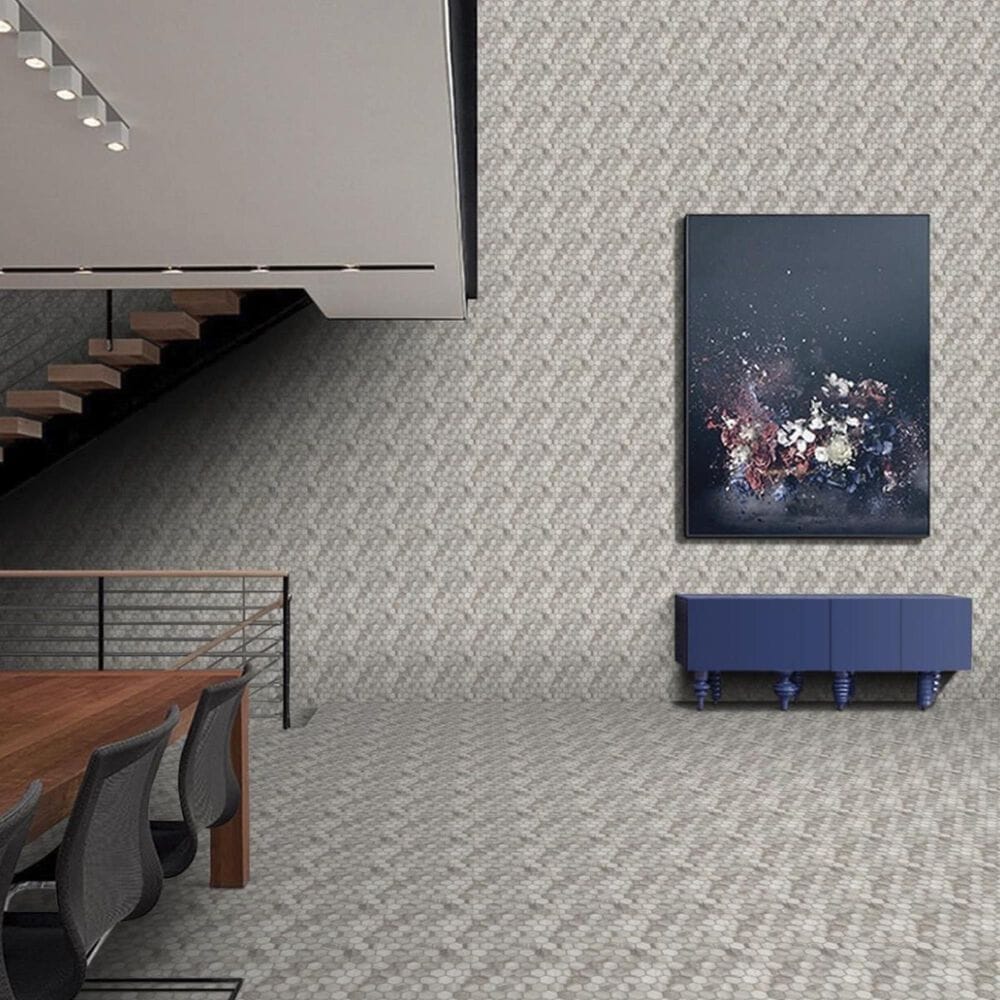 Emser Echo Gray 12" x 14" Hexagon Glass Mosaic Sheet, , large