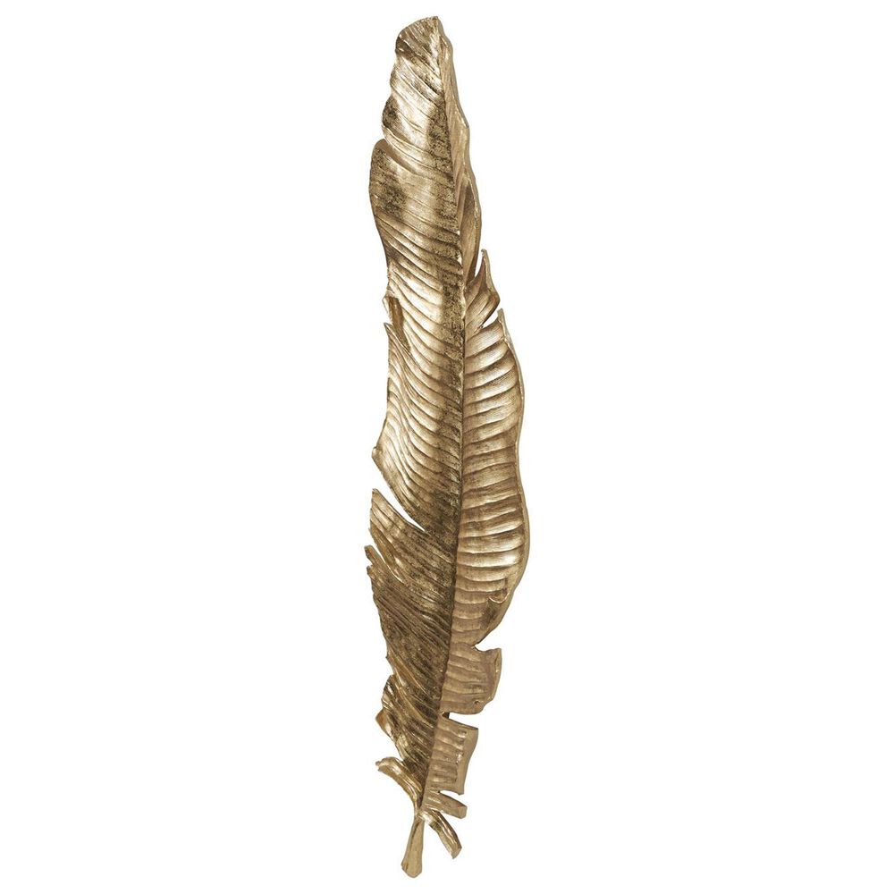 Maple and Jade 47&quot; x 14&quot; x 3&quot; Polystone Bird Large Feather Wall Decor in Gold, , large
