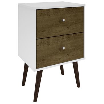 Living Essentials Liberty 2 Drawer Nightstand in White and Rustic Brown, , large
