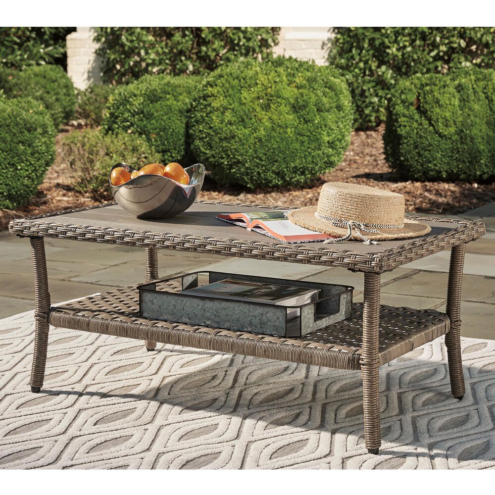 Signature Design by Ashley Clear Ridge Outdoor Rectangular Cocktail Table in Light Brown, , large