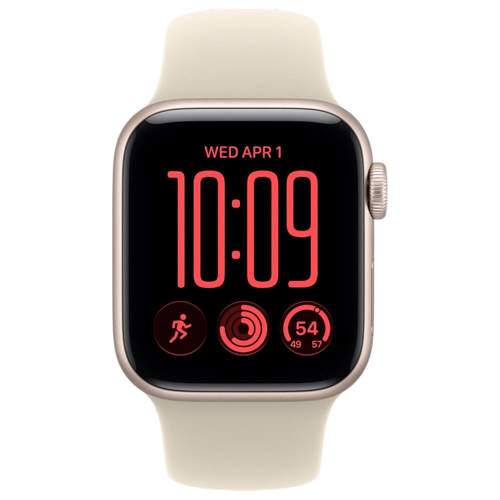 Apple Watch SE 3 (GPS) 40mm Starlight Aluminum Case with Sand Sport Band - M/L and 2-Year AppleCare+, , large