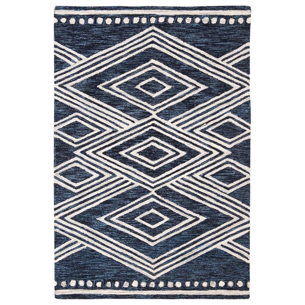 Safavieh Micro-Loop MLP156N 4" x 6" Navy and Ivory Area Rug, , large